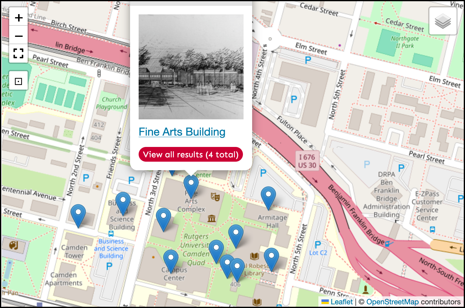 Preview of the Campus Map from the Rutgers–Camden Across the Ages site.