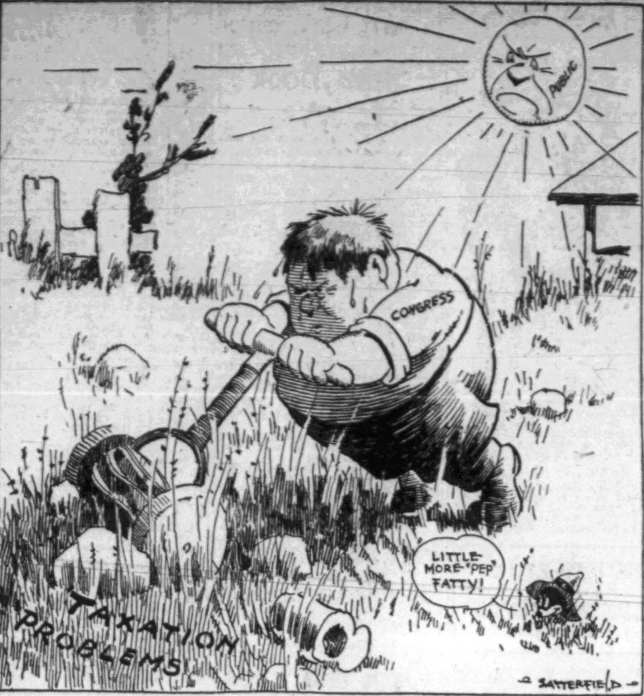 Political cartoon against rising taxes in New Jersey caused by the Bridge.