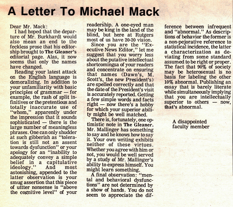 A Letter to Michael Mack