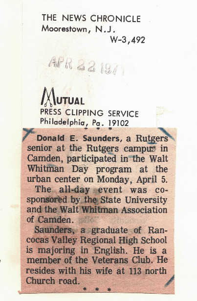 Donald E. Saunders participated in the Walt Whitman Day