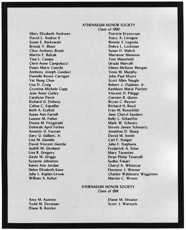 Athenaeum Honor Society Class of 1990
