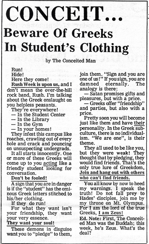 CONCEIT... Beware Of Greeks In Student's Clothing