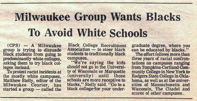 Milwaukee Group Wants Blacks To Avoid White Schools