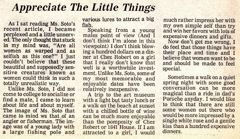 Letters to the Editor: Appreciate the Little Things