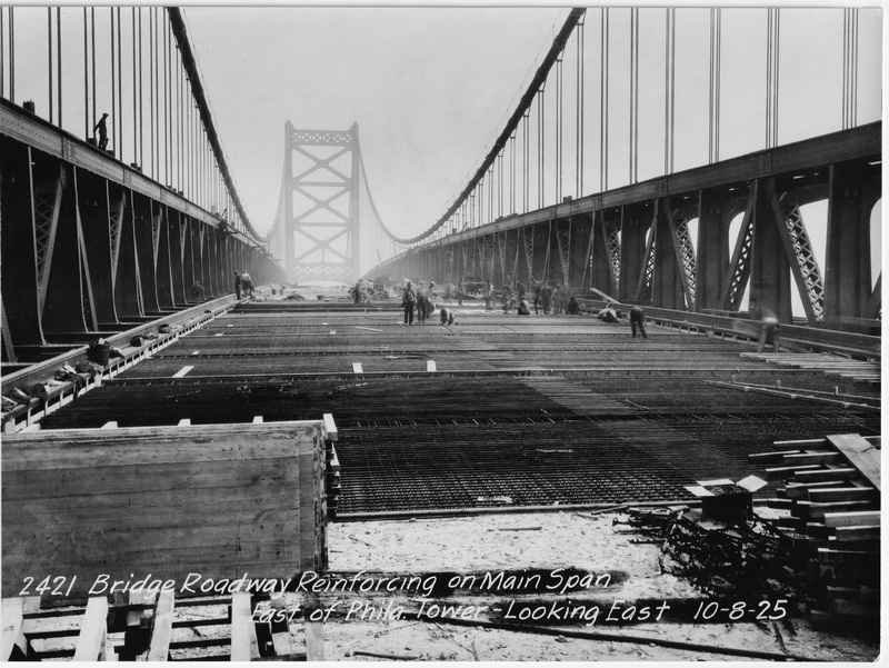 2421 Bridge Roadway Reinforcing on Main Span East of Phila. Tower - Looking East