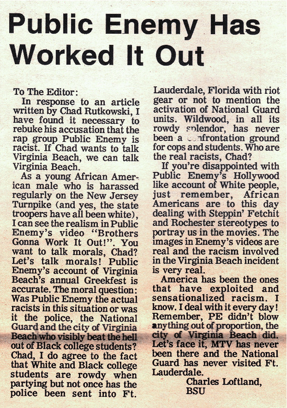 Letter to the Editor: Public Enemy Has Worked It Out