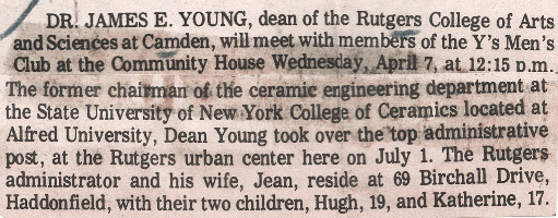 Dean James E. Young to Speak at YMCA Men's Club