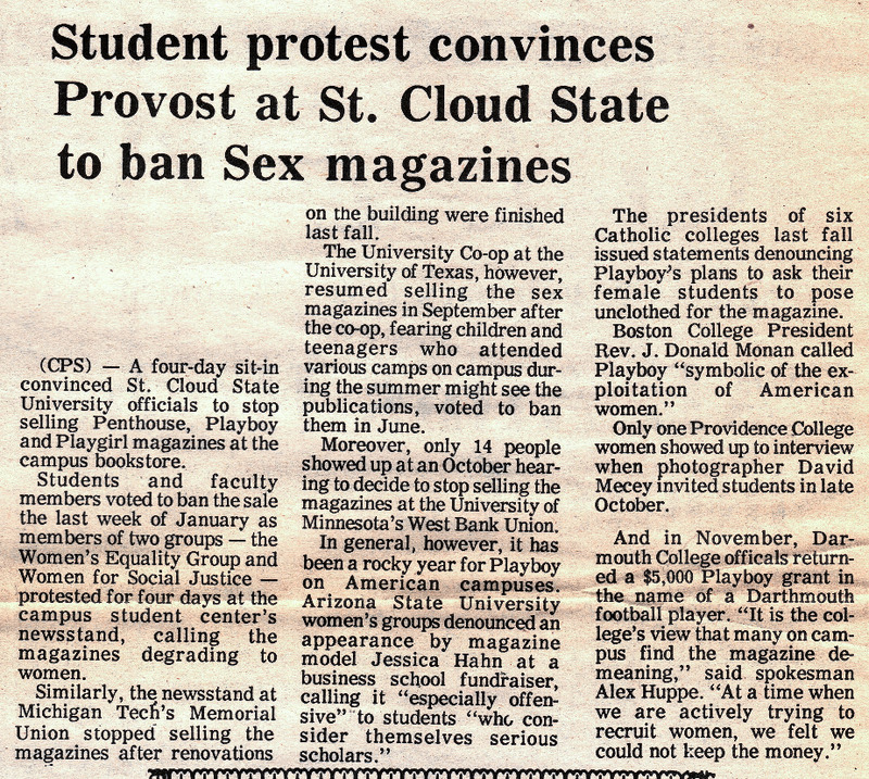 Student protest convinces Provost at St. Cloud State to ban Sex magazines