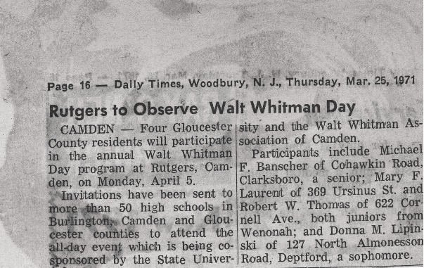 Rutgers to Observe Walt Whitman Day