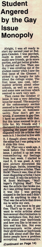 Student Angered by the Gay Issue Monopoly