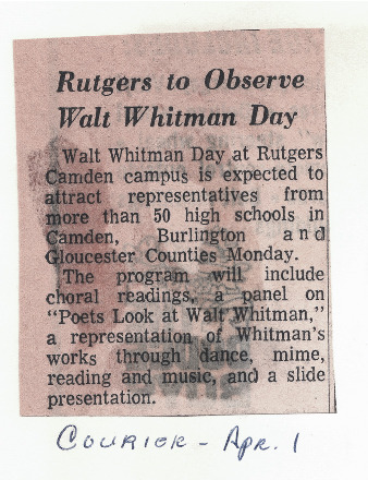 Rutgers to Observe Walt Whitman Day