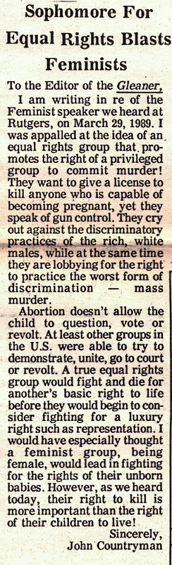 Sophomore for Equal Rights Blasts Feminists