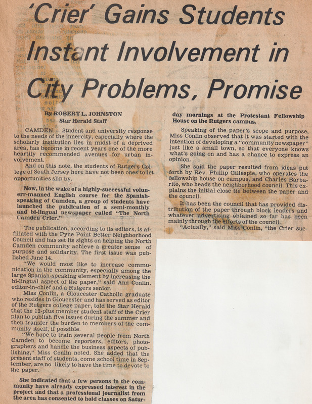 Crier' Gains Students Instant Involvement in City Problems, Promise