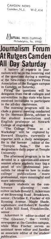 Journalism Forum at Rutgers Camden All Day Saturday