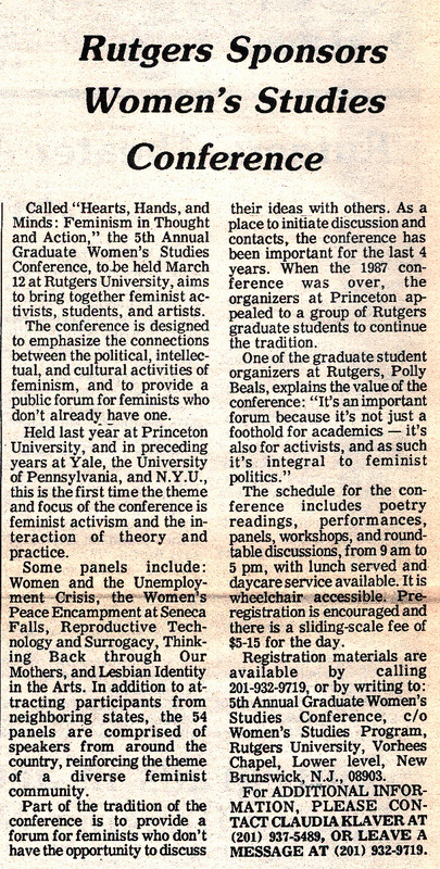 Rutgers Sponsors Women's Studies Conference