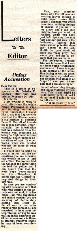Letters to the Editor: Unfair Accusation
