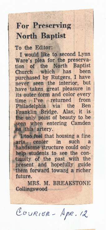 Letter to the Editor: For Preserving North Baptist