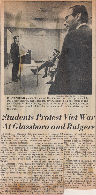Students Protest Viet War At Glassboro and Rutgers
