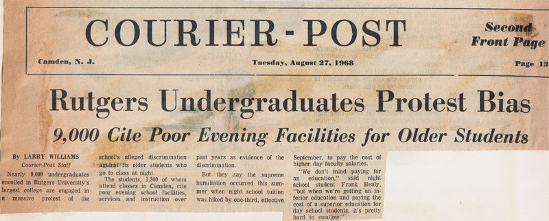 Rutgers Undergraduates Protest Bias: 9,000 Cite Poor Evening Facilities for Older Students
