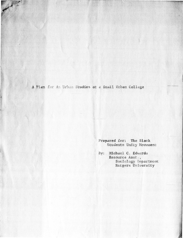 A Plan for an Urban Studies at a Small Urban College, Prepared for the Black Student Unity Movement