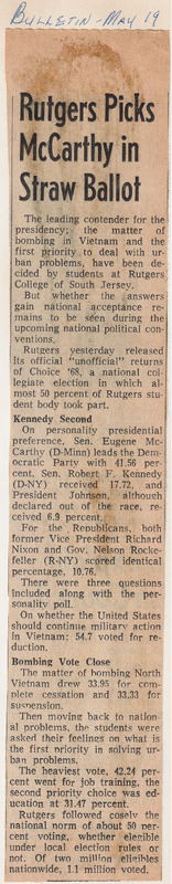 Rutgers Picks McCarthy in Straw Ballot