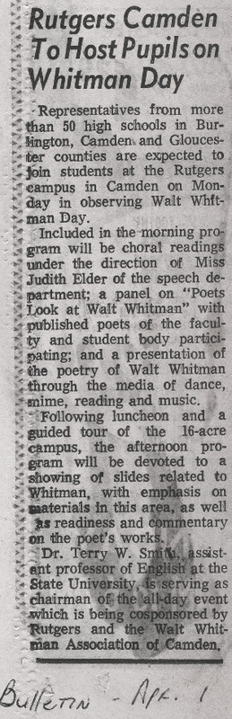 Rutgers Camden to Host Pupils on Whitman Day