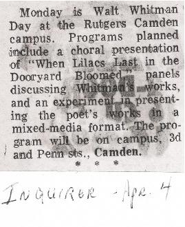 Monday is Walt Whitman Day at the Rutgers Camden campus