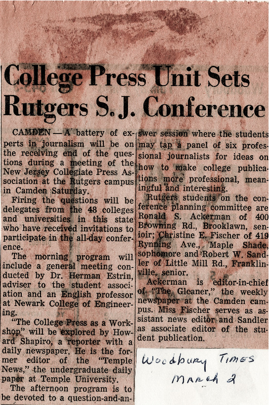 College Press Unit Sets Rutgers S.J. Conference