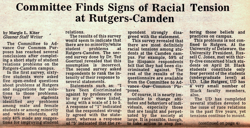 Committee Finds Signs of Racial Tension At Rutgers Camden