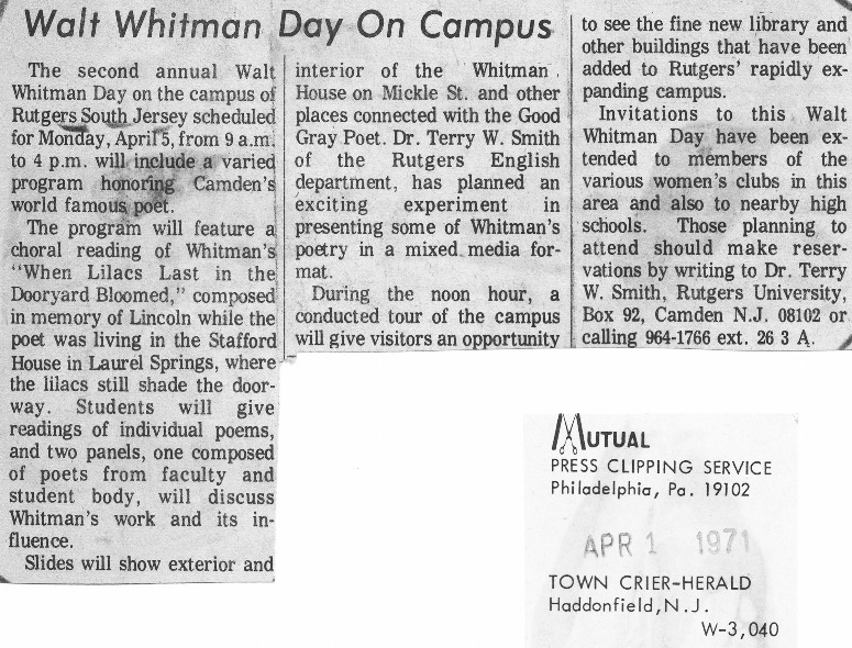 Walt Whitman Day On Campus