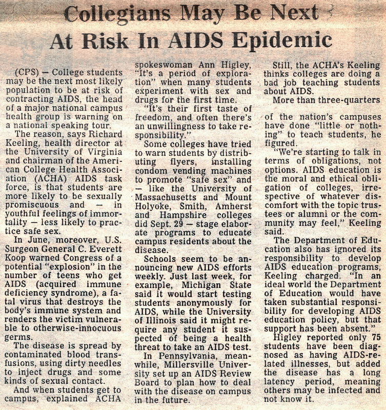 Collegians May Be Next in AIDS Epidemic