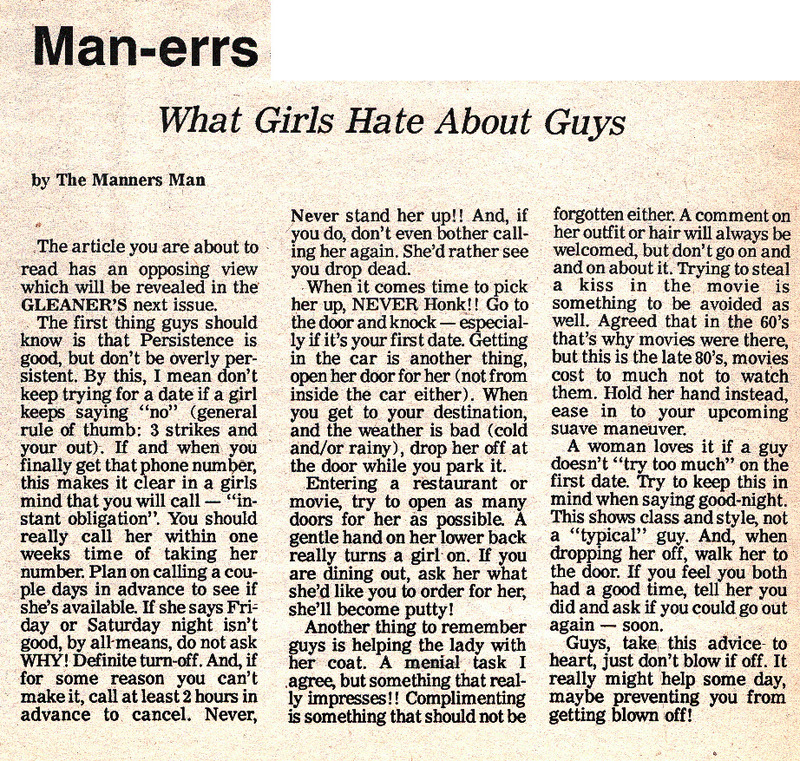 Man-Errs: What Girls Hate About Guys