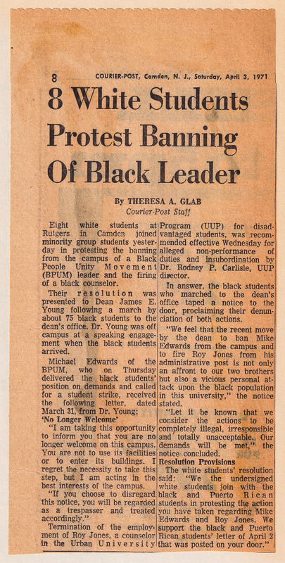 8 White Students Protest Banning of Black Leader