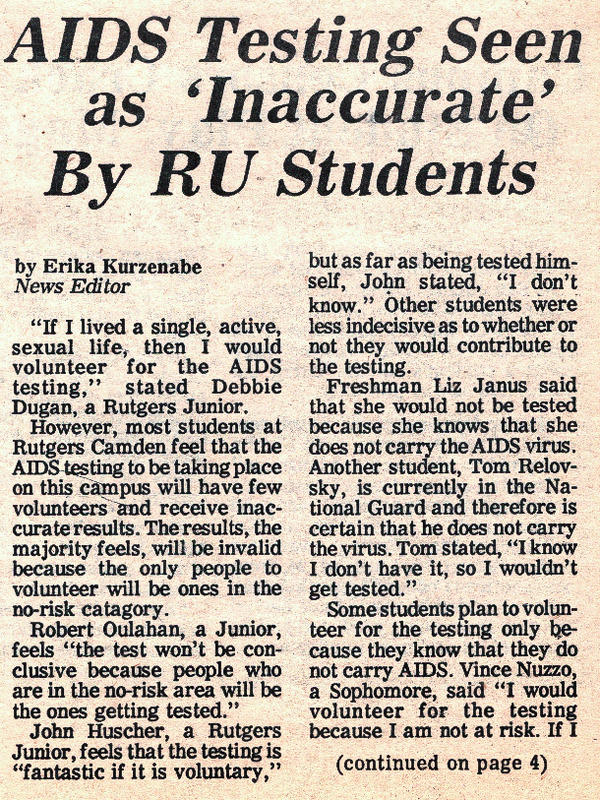 AIDS Testing Seen as 'Inaccurate' By RU Students