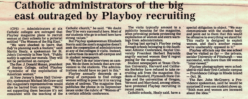 Catholic Administrators of the big east outraged by Playboy recruiting