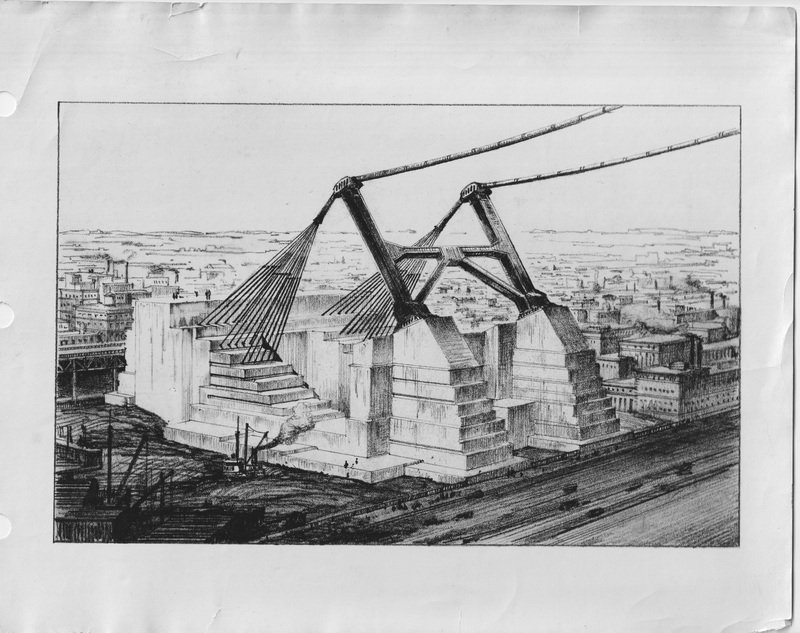 Sketch of the anchorage for the Benjamin Franklin Bridge