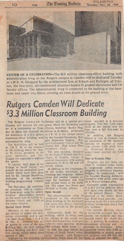 Rutgers Camden Will Dedicate $3.3 Million Classroom Building