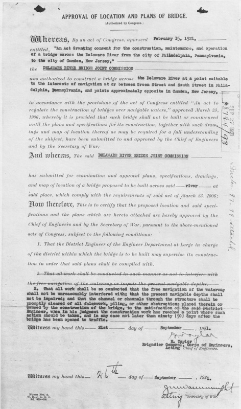 Approval of Location and Plans of Bridge