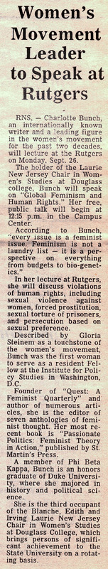 Women's Movement Leader to Speak at Rutgers
