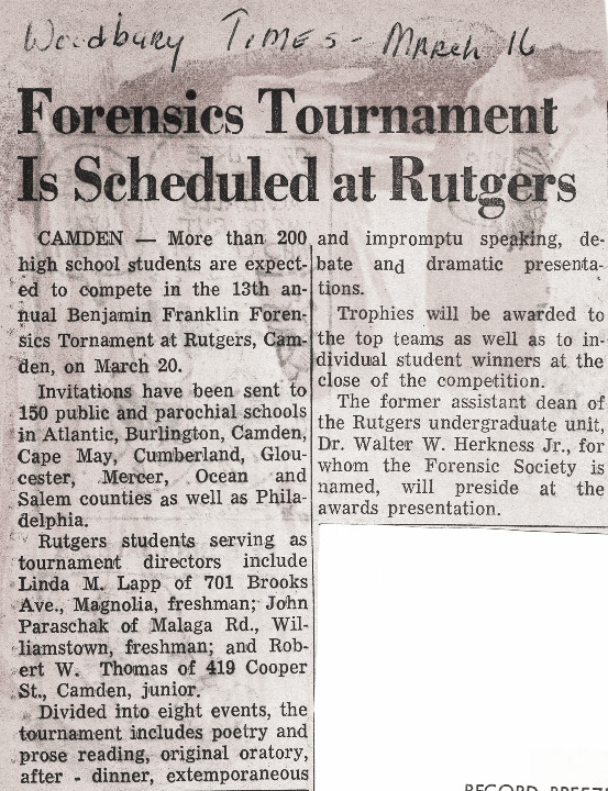 Forensics Tournament is Scheduled at Rutgers