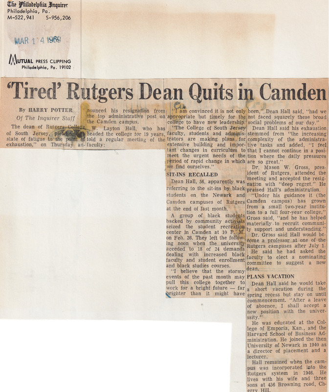 Tired' Rutgers Dean Quits in Camden